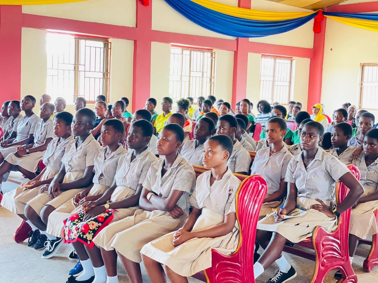 Students gathered at Kamara’s Heart school in Sierra Leone